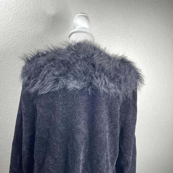 Lisa International Blazer Coat Women's Black Sz XL Faux Fur Trim Mob Wife VTG - Picture 7 of 12